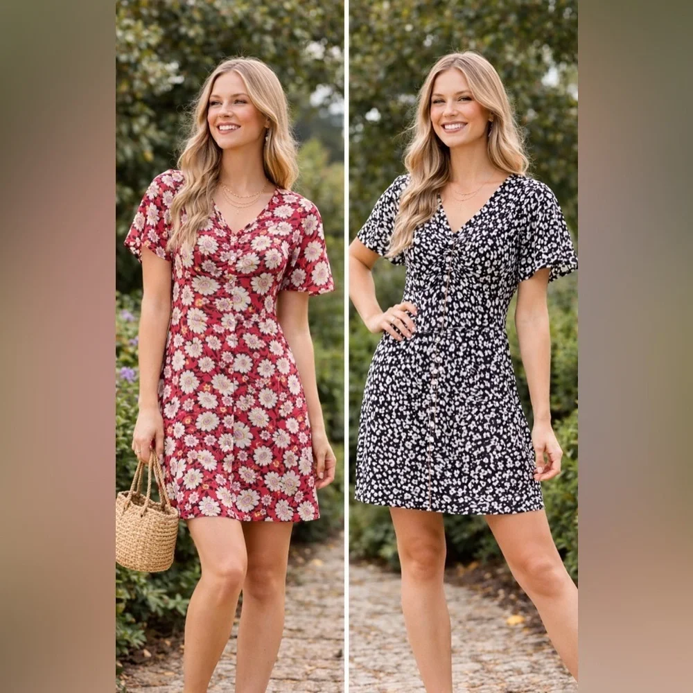 Cabi Gemini Reversible Floral Leopard Mesh Dress - Picture 1 of 9